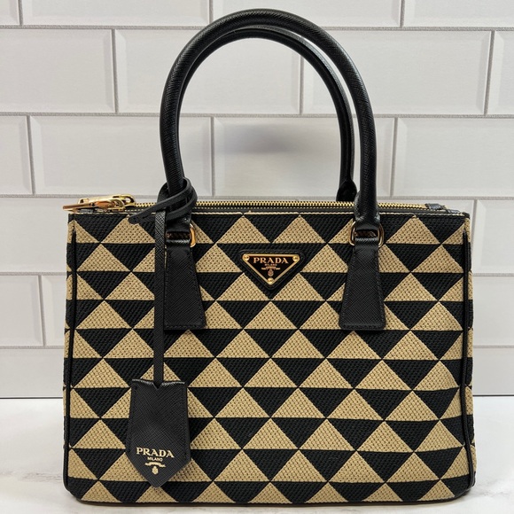 Prada Jacquard Triangolo Symbole Galleria Double Zip Tote Handbag Bag Purse - Picture 1 of 10